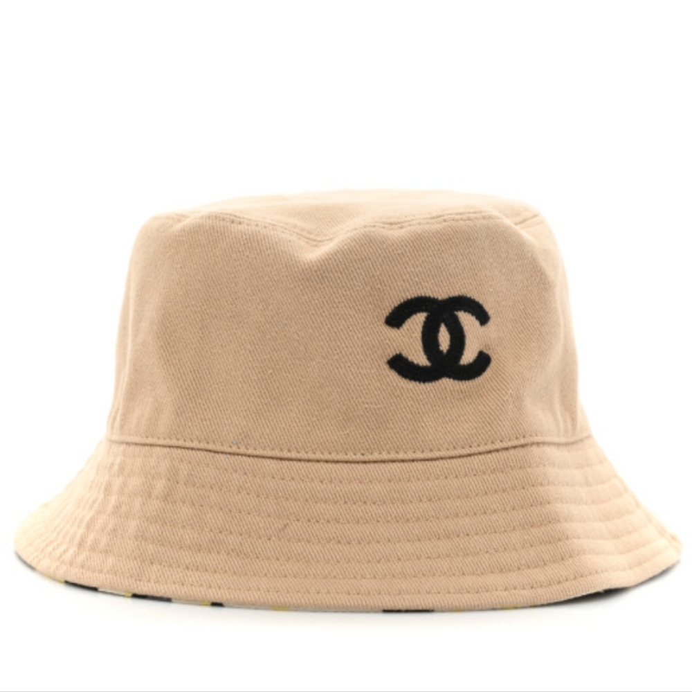 CHANEL😍CC Cotton Bucket Cloche Hat In Beige Reversible✓